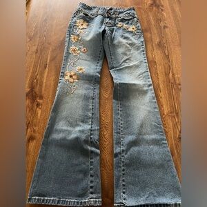 Y2K Angels Brand Embroidered Floral Rhinestone Low Rise Flare Jeans